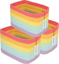 3-Pack Rainbow Storage Baskets 14.5X9.5X9.3“ – Woven Toy Organizer Bins for Kids, Baby Room, Nursery, and Classroom – Cute Square Rope Baskets for Shelves and Organization Rainbow-Ruum Studio Home