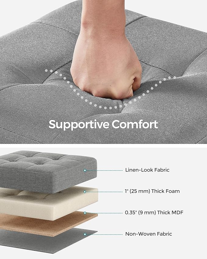 SONGMICS Storage Ottoman, Small Ottoman Foot Rest with Legs, 15 x 15 x 15.7 Inches Foot Stool, Load up to 660 lb, for Living Room, Bedroom, Dorm, Dove Gray ULSF014G02-Ruum Studio Home
