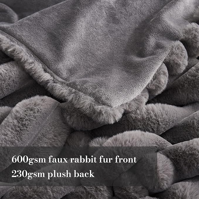 Amélie Home Faux Fur Throw Blanket for Couch, Cozy Fuzzy Fluffy Fur Luxurious Soft Striped Plush Gift Blankets for Family Sofa Chair Bed Living Room Bedroom, 55"x70", Charcoal Grey-Ruum Studio Home