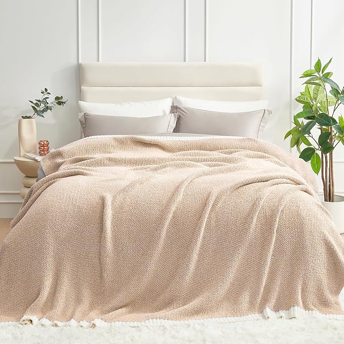 Snuggle Sac Queen Size Bedding Blankets, Super Soft Warm Oversized Bed Blankets Cozy Knit Fuzzy Blankets for Bed, Heather Beige, 90x90 inches-Ruum Studio Home