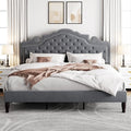 Allewie King Size Bed Frame with Adjustable Velvet Tiara Headboard, Upholstered Diamond Button Tufted Platform Bed, Wood Slats Support, No Box Spring Needed, Light Grey-Ruum Studio Home