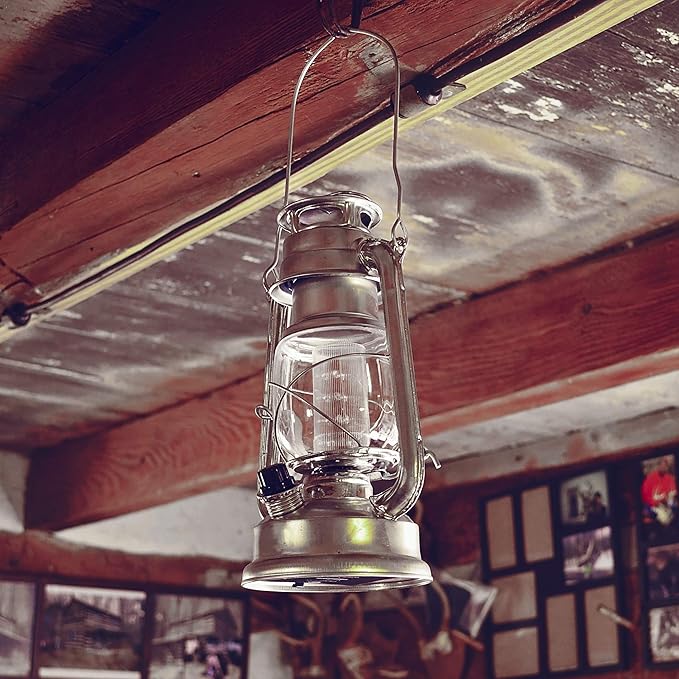 YAKii LED Vintage Lantern Metal Hanging Hurricane 12 LED Dimmer Switch Cold White Battery Operated Power Outage Indoor Camping Lighting Outdoor Brooklyn Decoration(Silver)-Ruum Studio Home