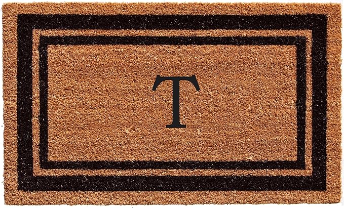 Calloway Mills 152963672T Black Border 36" x 72" Monogram Doormat Letter (T)-Ruum Studio Home