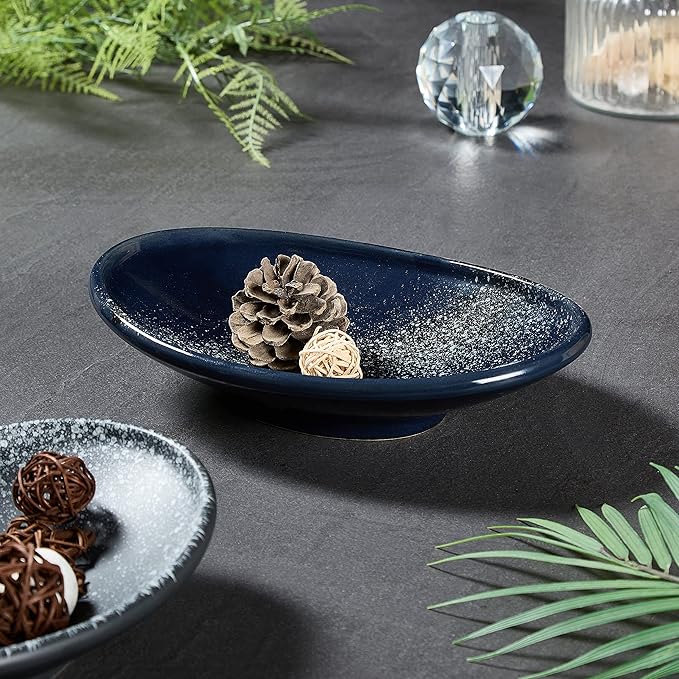 Oval Ceramic Decorative Bowl, Key Dish for Entryway Table, Small Home Decor Accent, Trinket Tray for Office Home Decor Gift (10'' Starrysky Blue with Glaze Layer)-Ruum Studio Home