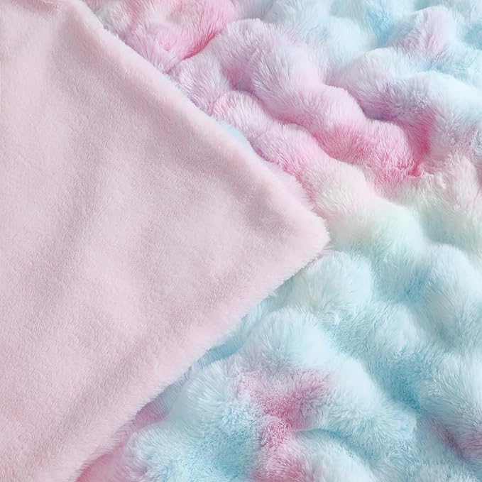 UKELER Colorful Plush Furry Throw Blanket 50''x60'', Super Soft Cozy Warm Blanket for Bed, Couch, Sofa, Office, Camping Shaggy Faux Fur Blanket Gift for Girls, Women-Ruum Studio Home