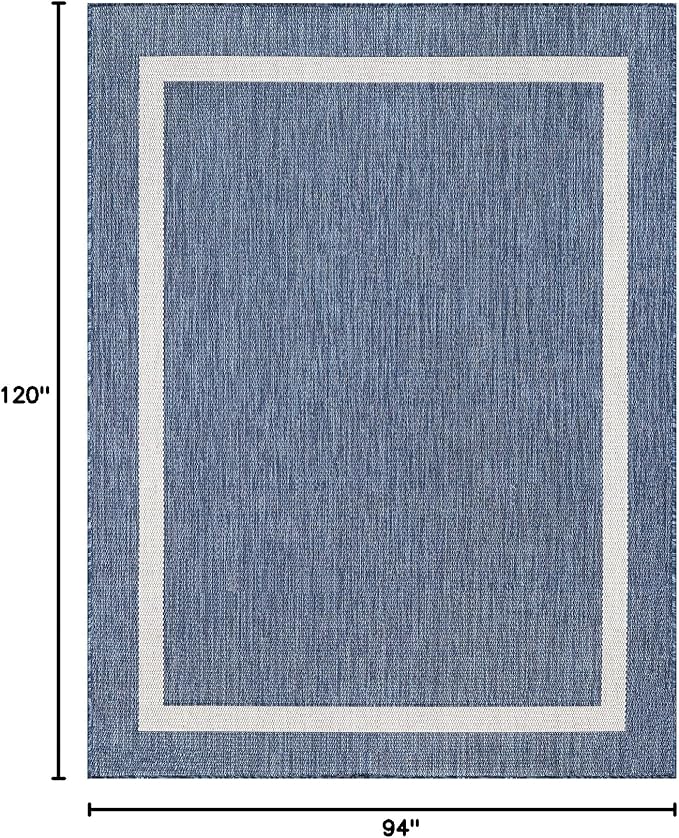 Bordered Outdoor Rug 8x10 Washable Outside Carpet for Indoor Patio Porch Waterproof Easy Cleaning Non Shedding Area Rugs Blue 8 x 10-Ruum Studio Home