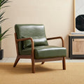 Glitzhome Mid Century Hunter Green Accent Armchair, Single Reading Armchair PU Leather Lounge Chair with Walnut Ruberwood Frame-Ruum Studio Home