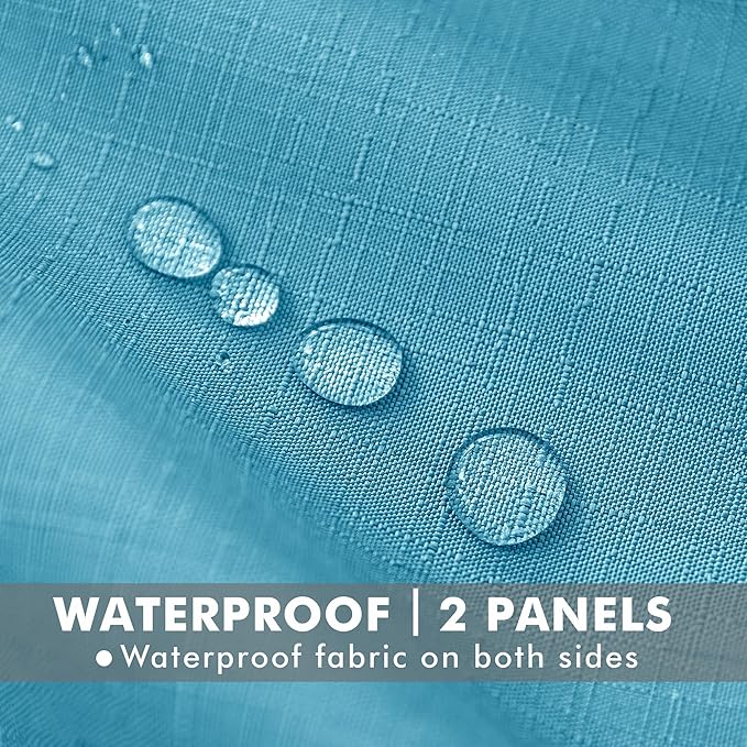 HolidayIdeas 4 Panels Faux Linen Outdoor Curtains for Patio Waterproof Teal Curtains 110" Wide x 84" Long-Outside Wide Curtains Weatherproof Privacy Textured for Pergola, Porch, Gazebo, Backyard-Ruum Studio Home