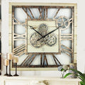 The Gears Clock 24'' Inch Square Real Moving Gear Wall Clock Vintage Industrial Oversized Rustic Farmhouse (Desert Beige)-Ruum Studio Home