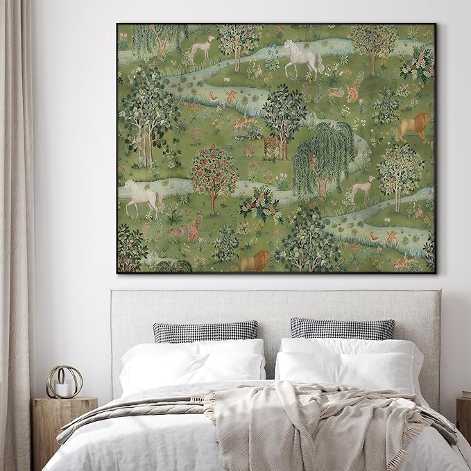 SIGNWIN 36"x46" Extra Large Framed Wall Art Medieval Fantasy Forest with Woodland Animals, Storybook-Inspired Scene for Home Living Room Bedroom Decor (Frame Assembly Required)-Ruum Studio Home