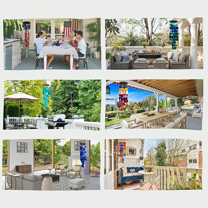 Bellaa 24995 Wind Chimes Outdoor, Garden Decorations, Musical, Indoor/Outside Windchimes, Beach, Ocean Breeze, Gifts for Mom, Gift for All Occasions, Capiz Sea Glass Shells Wood 27 inch Black-Ruum Studio Home