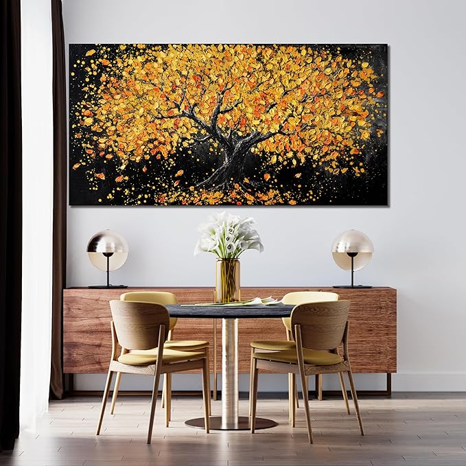 Canvas Wall Art Decor Wall Art Pictures for Living Room Artwork for Walls Black and Gold Wall Art Decor Tree of Life Wall Art Modern Wall Art Prints Art Work for Home Office Kitchen Wall Decor 24"X48"-Ruum Studio Home
