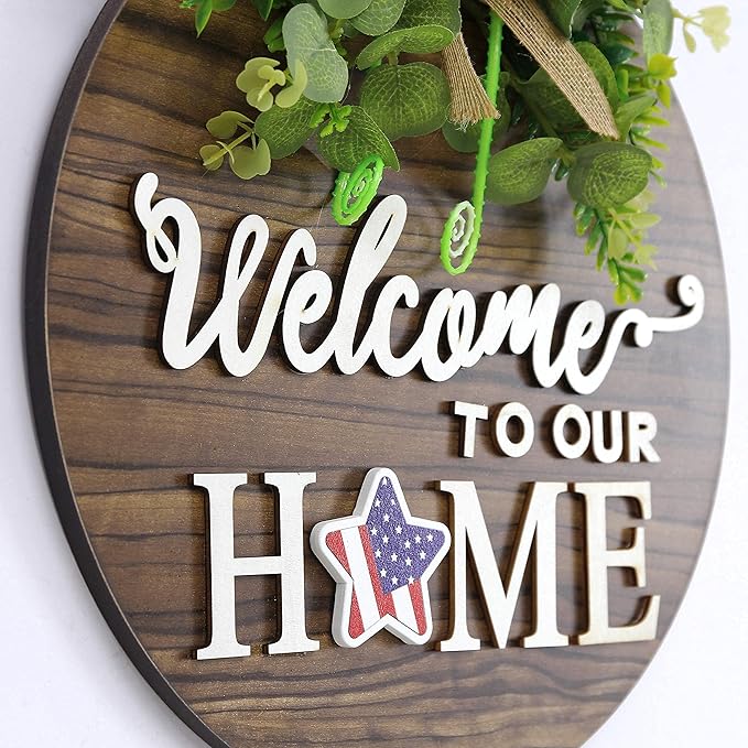 Interchangeable Seasonal Welcome Sign Front Door Decoration, Rustic Round Wood Wreaths Wall Hanging Outdoor, Farmhouse, Porch, for Spring Summer Fall All Seasons Holiday Halloween Christmas.-Ruum Studio Home