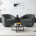 Swivel Barrel Accent Chair, Modern Round Chenille Fabric Arm Chair for Living Room, Bedroom, Comfy Club Reading Chairs for Adults（Chenille Fabric, Grey, Set of 2-Ruum Studio Home