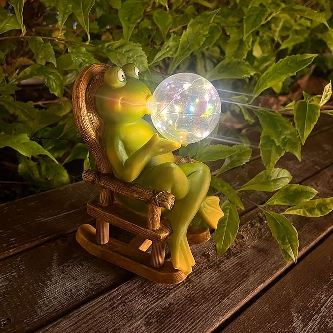 Garden Solar Frog Statue with Glowing Bubble Resin Figurine Outdoor Light Decor Hand-Painted Whimsy for Yard Patio Porch Fairy Decoration Housewarming Unique Gifti for Women-Ruum Studio Home