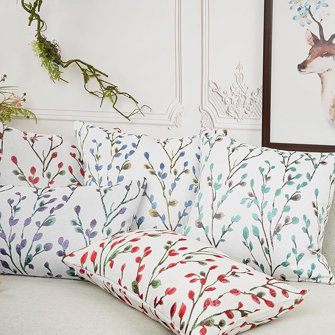 YOUR SMILE Christmas Red Classical Embroidery Jacquard Teal Leaf Pattern Square Decorative Throw Pillow Case Cushion Cover 18 x 18 inch-Ruum Studio Home