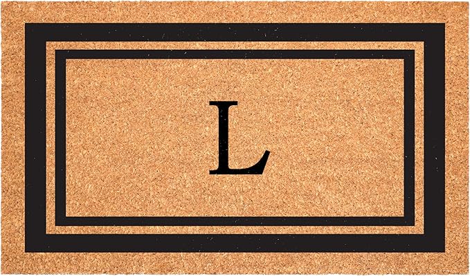 Calloway Mills 152962436L Black Border 24" x 36" Monogram Doormat, (Letter L)-Ruum Studio Home