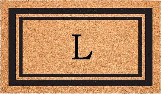 Calloway Mills 152962448 Black Border 24" x 48" Monogram Doormat (Letter L)-Ruum Studio Home