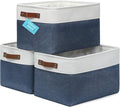 OrganiHaus Large Fabric Storage Bins for Shelves 3 Pack, 15x11in Closet Storage Bins for Shelves, Cloth Baskets & Closet Organizers, Fabric Basket, Navy Blue/White-Ruum Studio Home