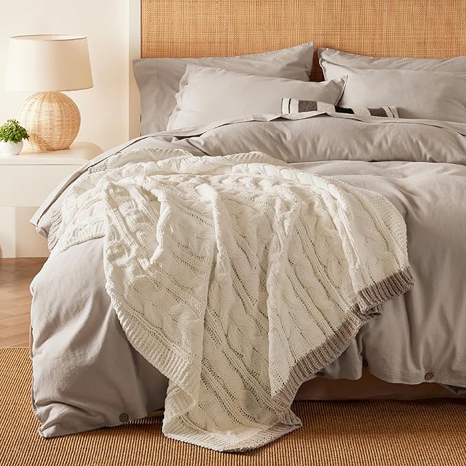 Bedsure Cable Knit Throw Blanket for Couch Bed - Breathable Chenille Chunky Knit Throw Blanket for Decorative Gift, GentleSoft Cozy and Warm for Winter and All Seasons, Cream, 50x60 Inches-Ruum Studio Home