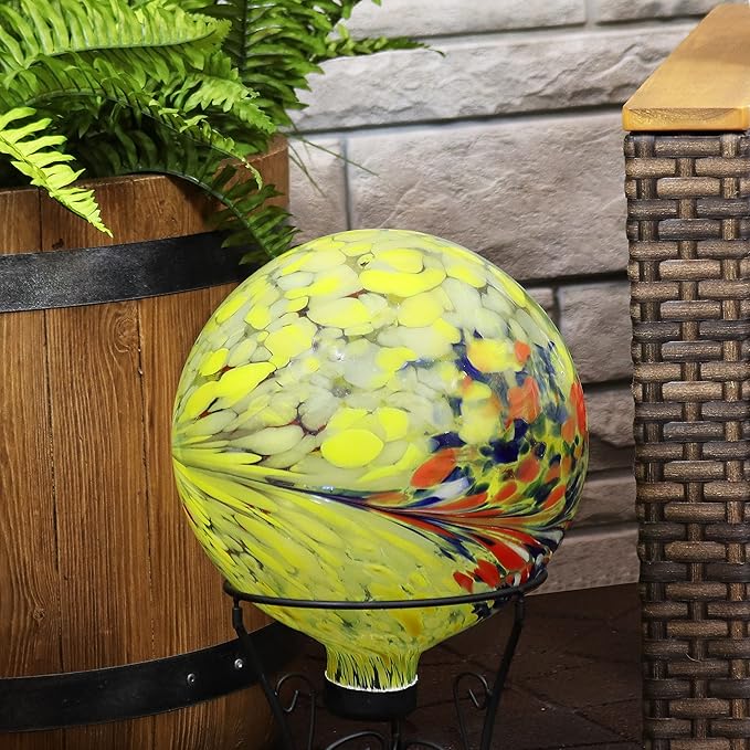 Sunnydaze 10-Inch Gazing Ball for Garden - Glass Gazing Globe for Outside - Garden Orb Yard Decor - Bright Summer Burst - Set of 2-Ruum Studio Home