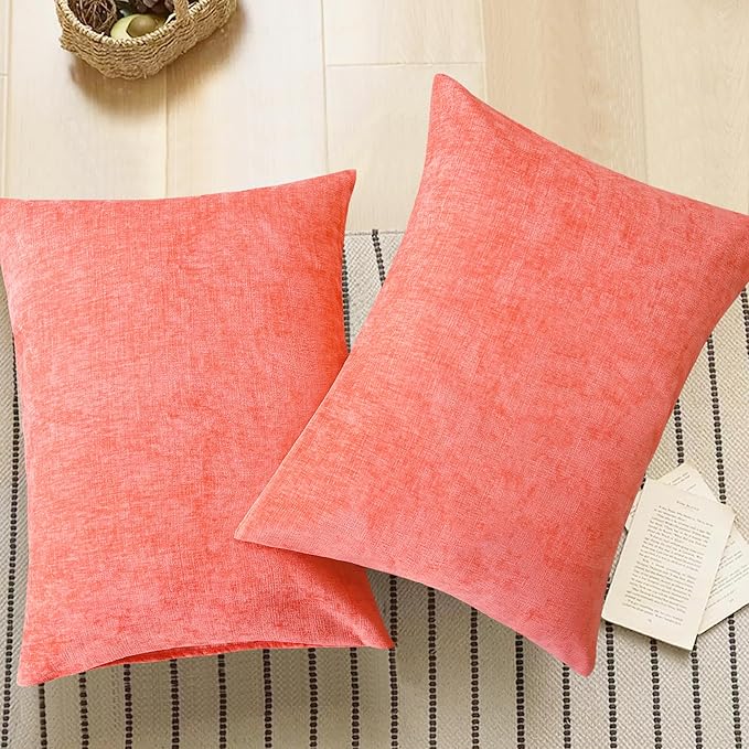 CaliTime Throw Pillow Covers Decorative 20 X 26 Inches Pack of 2 Cozy Chenille Standard Pillow Shams Cases for Couch Sofa Bed Living Room Home Living Coral-Ruum Studio Home