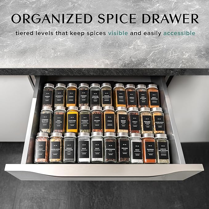 Spice Drawer Organizer - Expandable Spice Rack for Drawer, Black Seasoning Organizer for Drawer Spice Organizer, Spice Organization Seasoning rack insert for Cabinet (Jars Not Included)-Ruum Studio Home