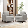 Mid-Century Accent Chair,Modern Linen Fabric Armchair for Living Room,Comfy Upholstered Reading Accent Chairs for Bedroom,Single Sofa Chair with Wood Legs (Light Grey, 2 Pack)-Ruum Studio Home