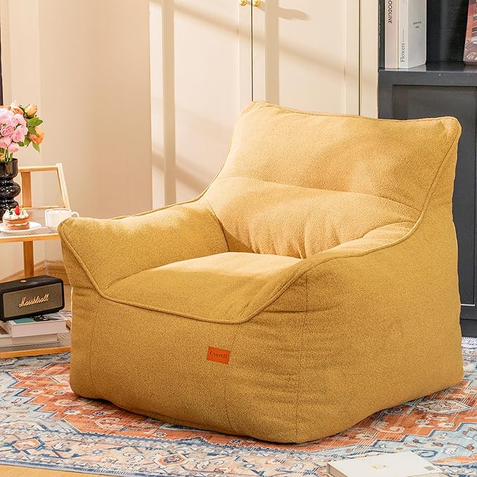 Bean Bag Chair for Adults, Comfy Tufted Bean Bag Chair Sofa with Armrests, Lazy Beanbag Chair with Foam Filler Stuffed Bean Bag Couch Sofa for Reading in Bedroom, Living Room and Dorms-Ruum Studio Home
