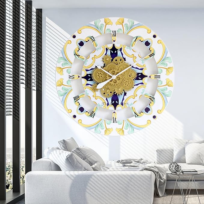 The Gears Clock Wall Clock Italy Collection with Moving Gears (Praiano, 36 inch Round)-Ruum Studio Home
