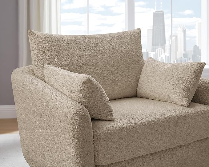 360° Swivel Accent Armchair, 39.3" Oversized, Sherpa Boucle Fabric Sofa Chair with Removable Back & Arm Pillows, Swivel Chair with Cozy Soft Padded, No Assembly Required (1, Camel)-Ruum Studio Home