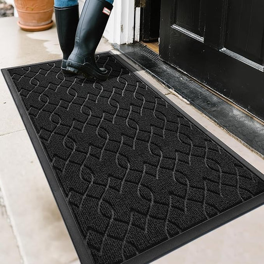 Yimobra Front Door Mat Outdoor Indoor 47x24, All-Season, All-Weather, Heavy Duty Welcome Door Mats Outside Entrance, Non Slip Porch Patio Entrance Mat, Black-Ruum Studio Home