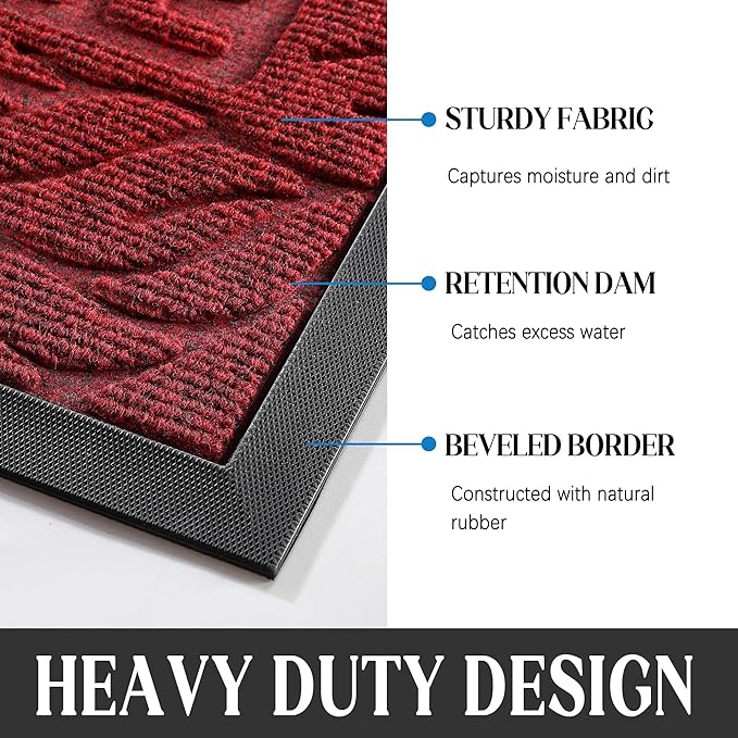 Yimobra Welcome Front Door Mat Outdoor, Heavy Duty Sturdy Non Slip Doormats, Rubber Backing, Low-Profile Entrance Rugs, Absorbent Resist Dirt, Easy Clean Patio Garage Floor Mats, 47X24 Inch, Wine Red-Ruum Studio Home