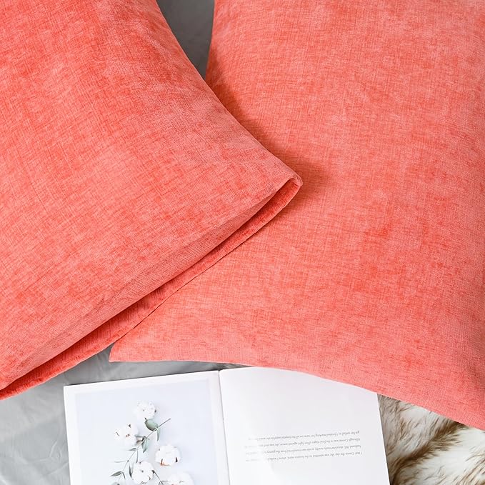 CaliTime Throw Pillow Covers Decorative 20 X 26 Inches Pack of 2 Cozy Chenille Standard Pillow Shams Cases for Couch Sofa Bed Living Room Home Living Coral-Ruum Studio Home