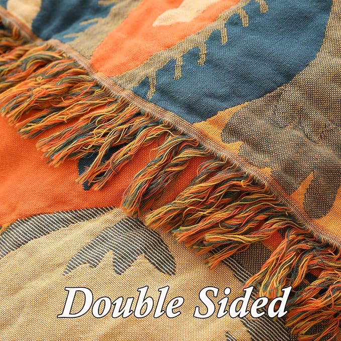 Snycler Boho Throw Blanket for Bed, 100% Organic Cotton Muslin Soft Throw-Orange Boho Floral Farmhouse Rustic Spring Summer Fall Decor Blanket for Couch Sofa Quilt and Gift, 60" x 80"-Ruum Studio Home