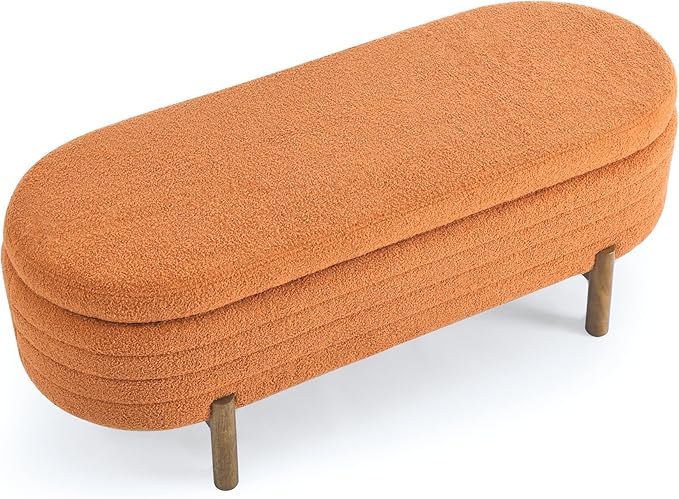 Furniliving 46” Storage Benches, End of Bed Bench with Button-Tufted Large Upholstered Storage Ottoman Teddy Window Bench with Storage Shoe Cabinet Bench, for Bedroom, Entryway, Closet, Orange-Ruum Studio Home