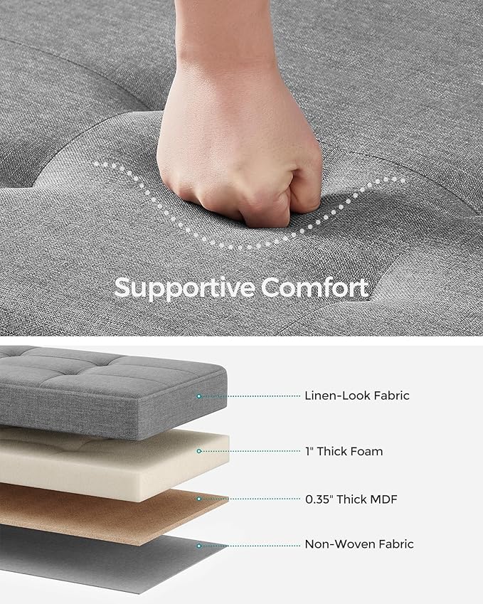 SONGMICS Storage Ottoman Bench, Foldable Foot Rest with Legs, 15 x 43 x 15.7 Inches, End of Bed Bench, Storage Chest, Load up to 660 lb, for Living Room, Bedroom, Entryway, Dove Gray ULSF018G02-Ruum Studio Home