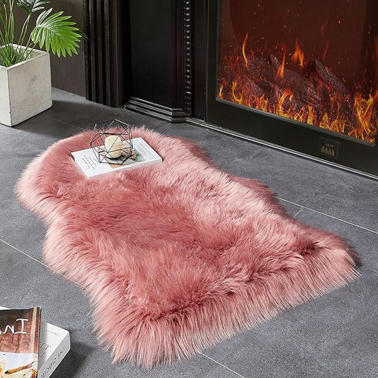 AMTOVO Faux Fur Rug, Blush Pink Small Area Rug, Fluffy Sheepskin Rug, Fuzzy Ultra Soft 2 x 3 ft Shag Rugs for Bedroom Sofa Throw Cushion Room Decor, Sheepskin-Ruum Studio Home