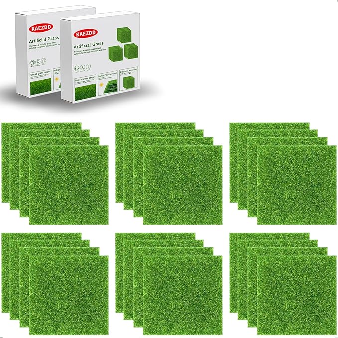 24 Packs 6 X 6 Inch Fake Grass Decor for Crafts, Artificial Grass for Dollhouse Miniature Ornament Projects, Model Turf Grass for DIY Fairy Garden Accessories and Decor Kit-Ruum Studio Home