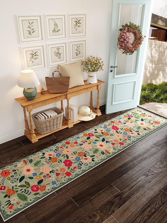 Runners for Hallways Kitchen Runner Rug Non Slip 2'x 10' Long Washable Rugs with Rubber Backing Soft Floral Carpet Runner for Hallways, Kitchen, Laundry, Bedroom, Bathroom(Green)-Ruum Studio Home
