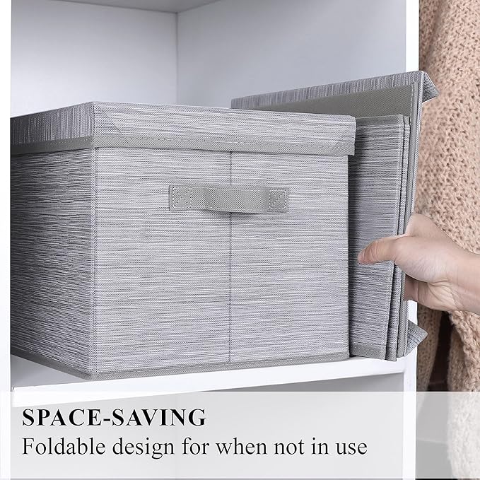 WUIKE 3 Pack Extra Large Closet Storage Bins with Lids, Gray Storage Boxes with Handles, Fabric Storage Baskets with Cover for Bedroom-Ruum Studio Home