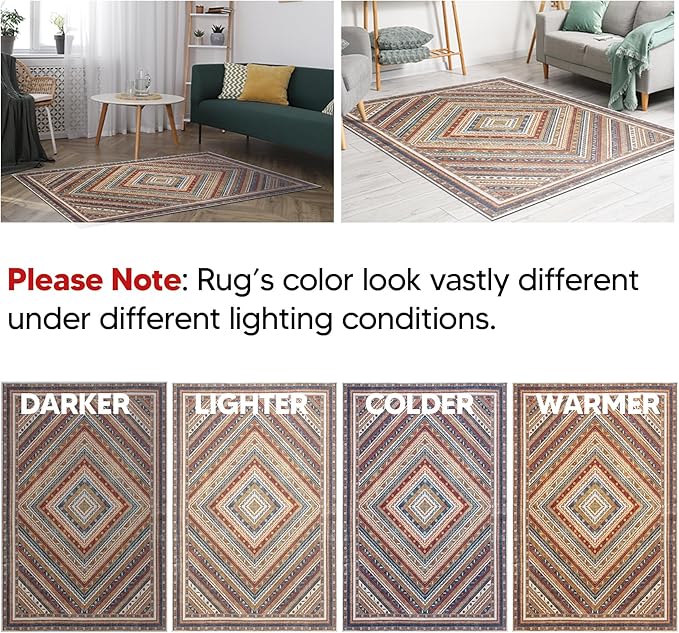 Keen Home Design 5x7 Rug - Machine Washable Area Rug with Non-Slip Backing, Ideal for Living Room, Dining Room, Bedroom - Vintage, Easy Clean, Durable, Low Pile Rug - (5' x 7')-Ruum Studio Home