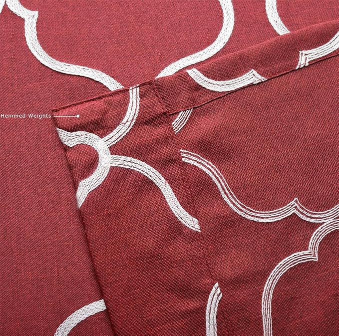 MIUCO Moroccan Embroidery Semi Sheer Curtain Panels Faux Linen Grommet Curtains for Kids Room 52 x 95 Inch 2 Panels, Burgundy-Ruum Studio Home