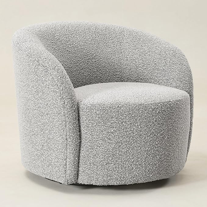 KINWELL Sherpa Swivel Barrel Chair & Round Ball Pillow Set - 34" Wide Modern Boucle Accent Chair with 9” Matching Nordic Decorative Throw Pillow for Living Room and Bedroom(Black White)-Ruum Studio Home