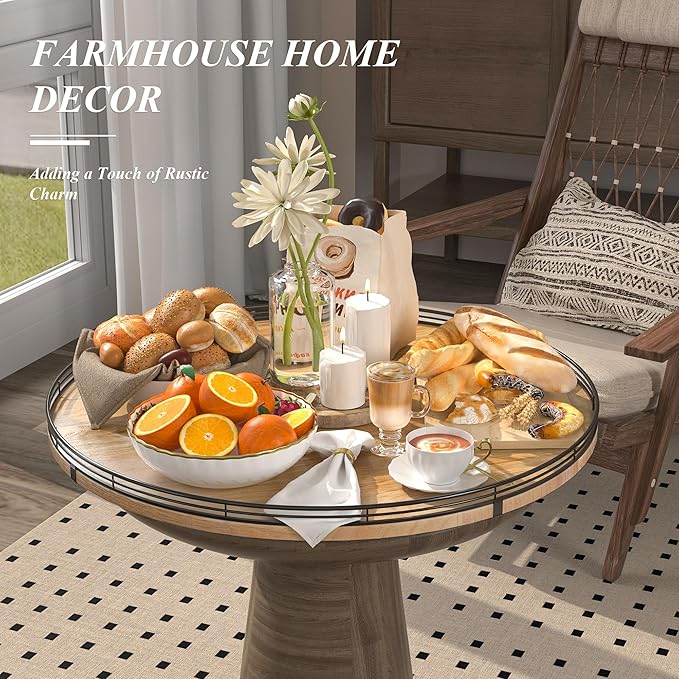 24" Lazy Susan Oak Wood Turntable Organizer for Cabinet, Farmhouse Round Wooden Large Lazy Susan Organization and Storage for Dining Table, Pantry, Kitchen, Countertop, Cupboard, Home Decor-Ruum Studio Home