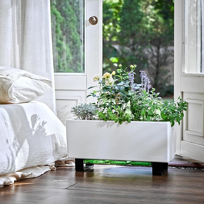 Glowpear Self-Watering Mini Bench Planter - 23.6" in Pot, Free Standing, UV Stable, Scalable, Indoor | Outdoor Pot with Water Gauge, for Home Kitchen Windowsill Gardening-Ruum Studio Home