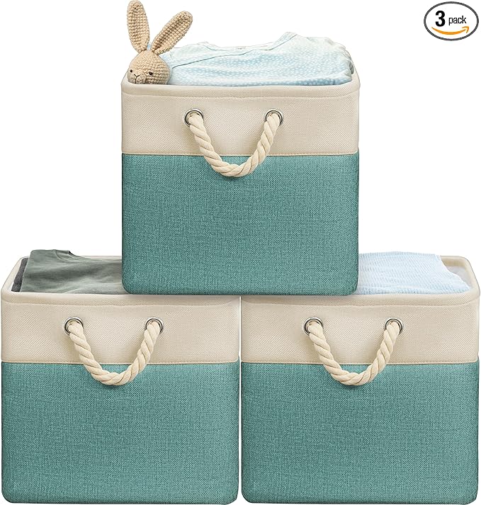 SIMPLE HOUSEWARE Fabric Storage Cubes, 13" x 13" Storage Bin, 3 Pack, Turquoise-Ruum Studio Home