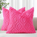 decorUhome Fall Throw Pillow Covers 20x20 Inch Set of 2, Soft Plush Decorative Faux Fur Hot Pink Solid Couch Pillow Covers, Accent Farmhouse Neutral Square Euro Pillow Cases for Sofa Bed Living Room-Ruum Studio Home