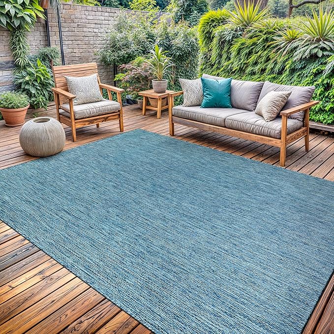 Washable Indoor Outdoor Rug 9x12 Weather Resistant Area Rugs Modern Solid for Porch Deck Balcony Backyard Patio Outside Carpet (9 X 12 Aqua Blue)-Ruum Studio Home