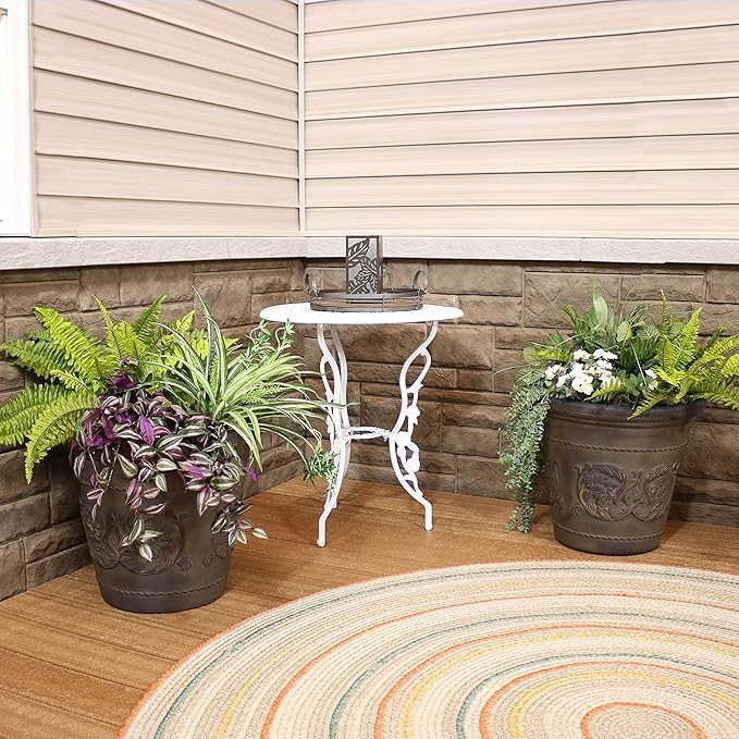 Sunnydaze 19.5-Inch Arabella Large Plant Pot - Polyresin Round Outdoor Planter with Drillable Drainage Holes - 2 Pack - Sable-Ruum Studio Home